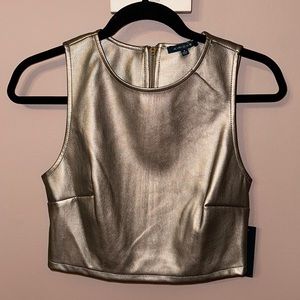 KIRIOUS Metallic Faux Leather Crop Top